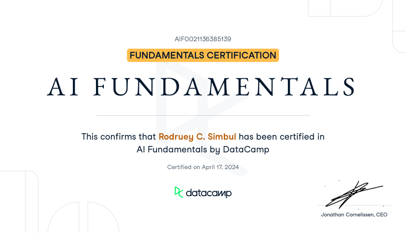 DataCamp AI Fundamentals certificate