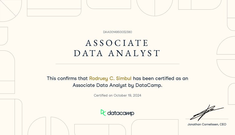 DataCamp Data Analyst Associate certificate