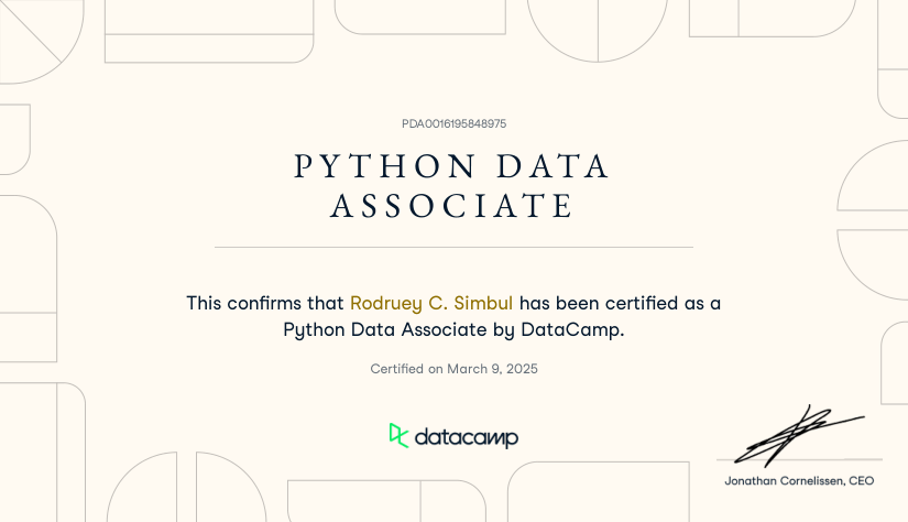 DataCamp Python Data Associate certificate