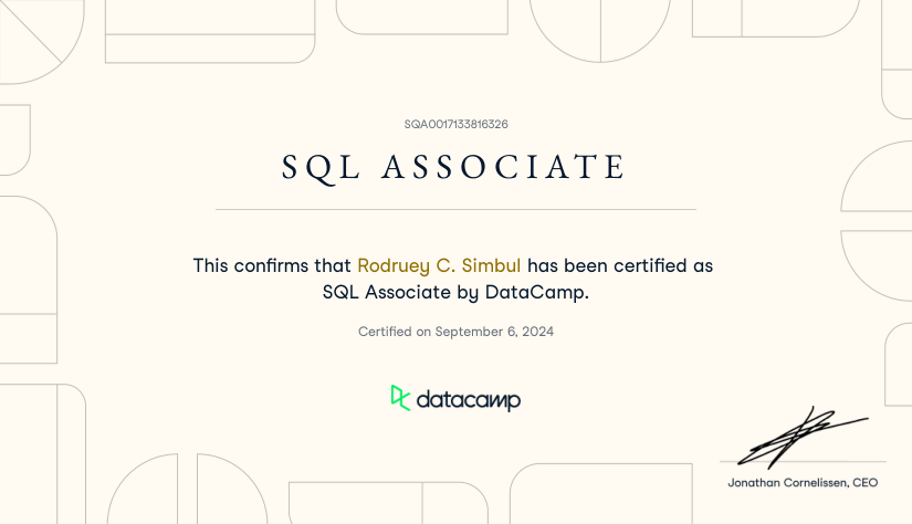 DataCamp SQL Associate certificate